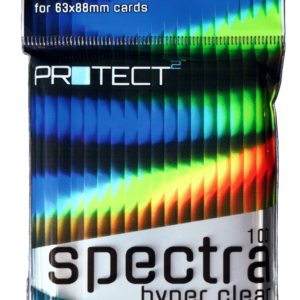 pack of card sleeves with bright blue, red and green colours